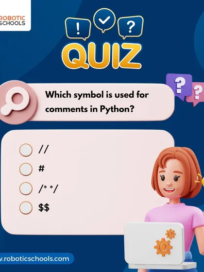 A quick quiz for our Python programmers. Which symbol is used for comments in Python? We make learning programming syntax fun and interactive.