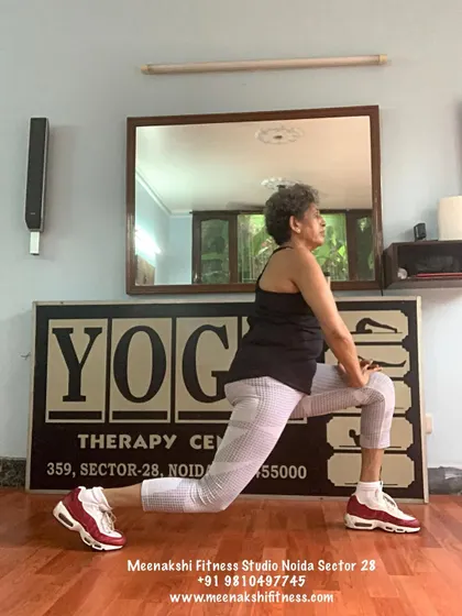 A closer look at the alignment in a low lunge. This pose is key for creating flexibility in the hip flexors, which can become tight during pregnancy.