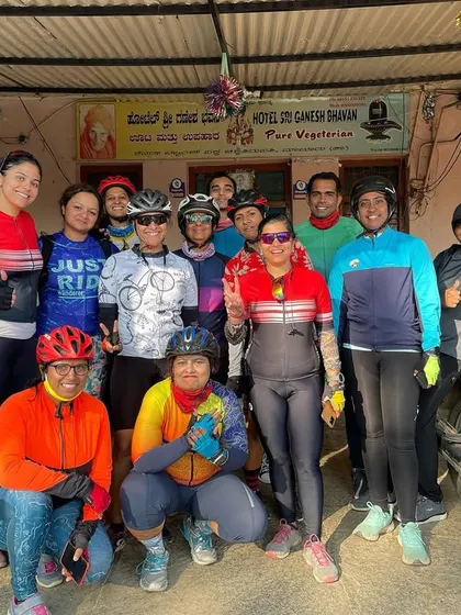 Refueling stop at a local hotel. Our rides are famous for their delicious breakfast breaks, and this one at Hotel Sri Ganesh Bhavan was no exception.