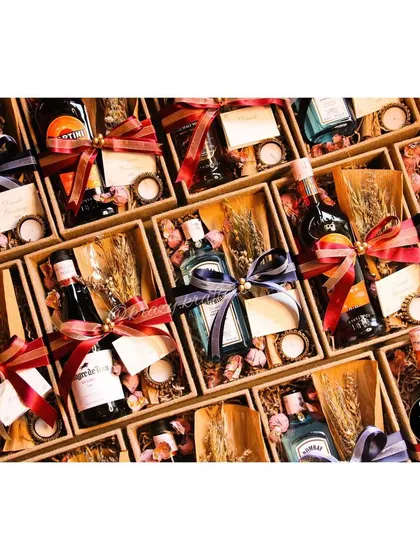 Another view of our bulk Diwali order, showcasing the variety of spirits and the rustic, elegant packaging.