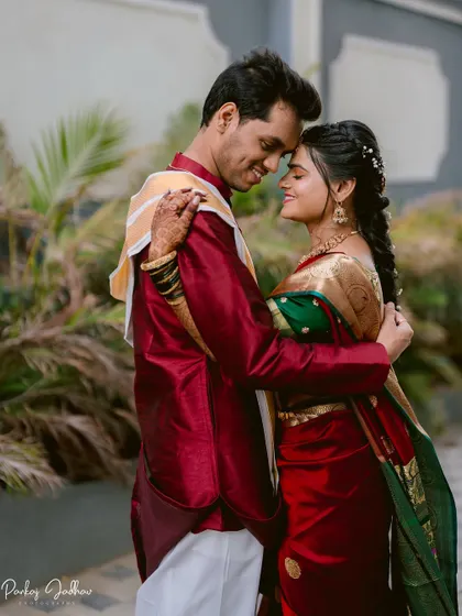 An intimate and romantic portrait of Pranjali and Rohan on their wedding day.
