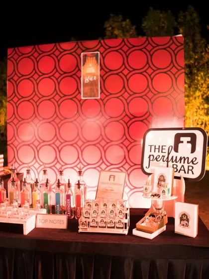 A unique experience for guests. We set up a custom perfume bar at the reception, where guests could create their own signature scent as a wedding favor, adding an interactive and memorable element to the night.