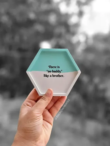 Another view of the 'no buddy like a brother' coaster, this time in a lovely teal color. These are great for Rakhi gifts or as favors for a family event.