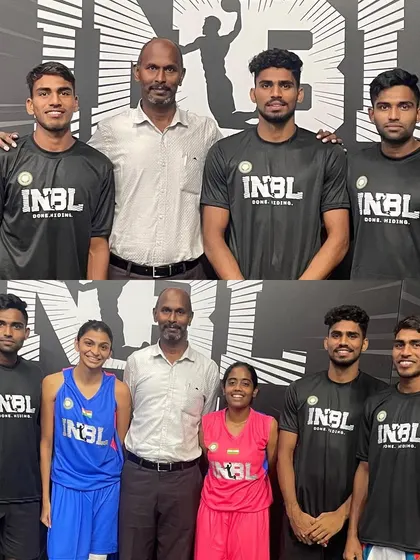 With my coach and teammates at the BFI-INBL 3x3 Bengaluru Open 2021.