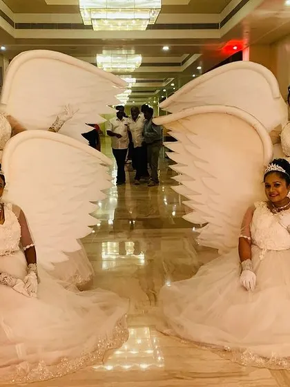 Our angel wing dancers ready for a performance at the Radisson Blu. This concept is versatile and adds a touch of magic to weddings, receptions, and even corporate events.