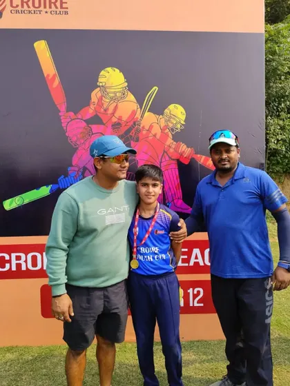Ansh, Player of the Match for his brilliant 81 runs, receiving his trophy.