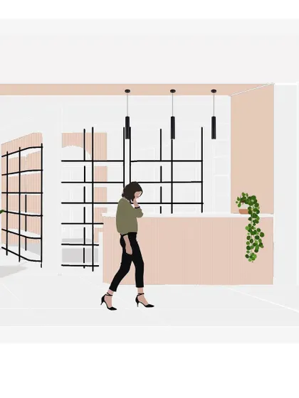 Exploring the spatial arrangement and aesthetic of the salon through illustration is a key step in our design-build process.