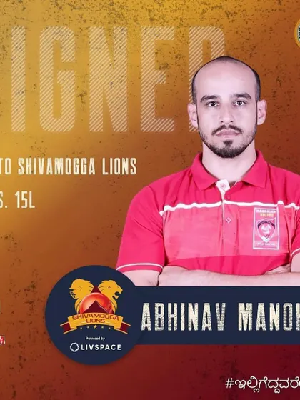Celebrating A3 performer Abhinav Manohar being signed to the Shivamogga Lions for the KSCA Maharaja Trophy.
