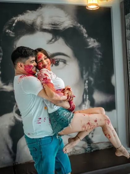 A fun and colorful pre-wedding shoot with a Holi theme. We love creating unique and playful concepts that reflect the couple's personality.