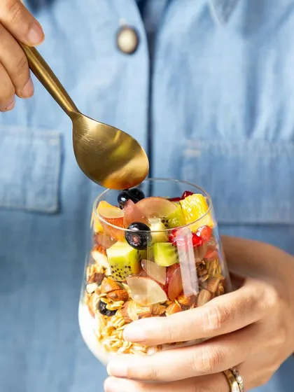 Our fruit parfait is the perfect answer to sugar cravings. It's made with layers of yogurt, granola, and fresh fruits, offering a sweet treat without the guilt.