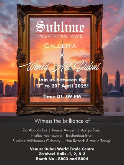 Announcing Aaliya Fazal's participation at World Art Dubai. Her work, which blends Arabic calligraphy with Indian culture, is a perfect example of the cultural fusion we love to promote.