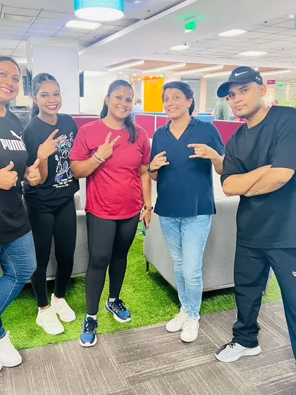 All smiles with the FunFitFab team and employees at Sinch. I love seeing the positive impact these sessions have on employee wellness and team bonding.