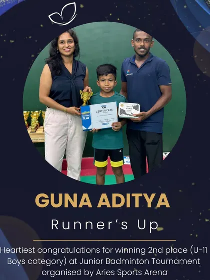 Heartiest congratulations to Guna for winning 2nd place in the U-11 Boys category. He is a promising player with a bright future.