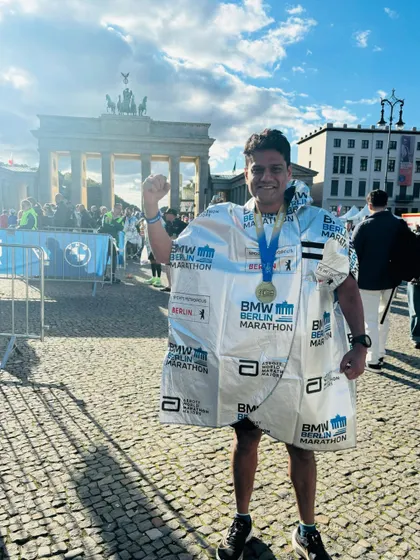 Pure joy and accomplishment after finishing the Berlin Marathon. This is what all the early morning training sessions are for.