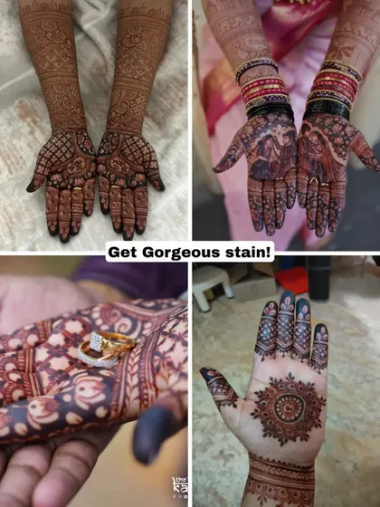 Another collage demonstrating the rich, long-lasting color you can expect from my bridal mehendi services.