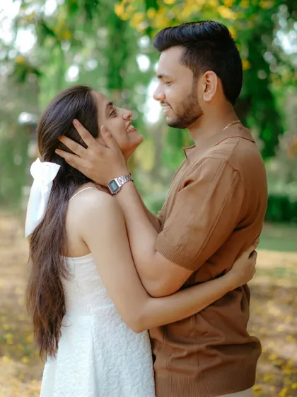 A beautiful, happy embrace. This close-up of Umesh and Janhavi captures a moment of pure, unscripted joy and affection.