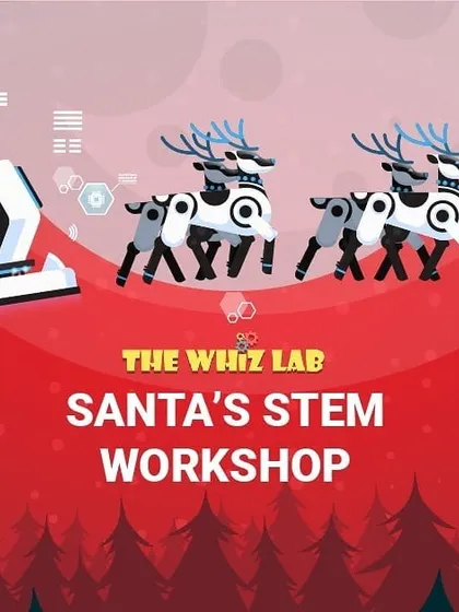 An animated graphic announcing our Santa's STEM Workshop. We build excitement for our holiday camps with fun, themed visuals.