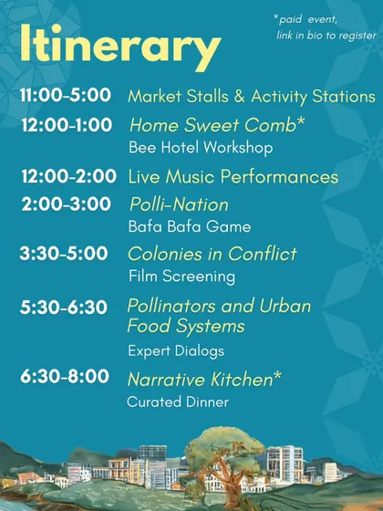 Plan your day at the BCC Buzzzaar with our detailed itinerary. This schedule highlights the flow of events, from market stalls and workshops to film screenings and expert dialogues on urban food systems.