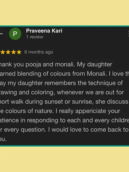 We love when art connects to the real world. This parent shares how their daughter now discusses the colors of nature during walks, a beautiful outcome of learning color blending with us.