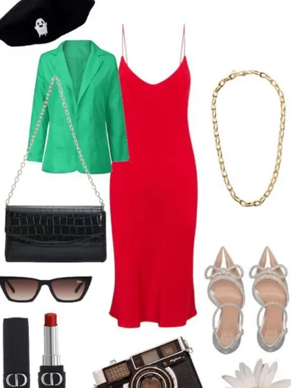 This is a mood board I created for a red and green color combination. It's a bold and festive pairing that's perfect for winter parties. I can create these for you to help visualize your look.