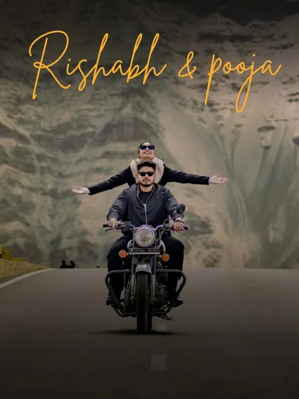 A fun, carefree moment on the open roads of Ladakh. This image is all about freedom, adventure, and starting a new life together.
