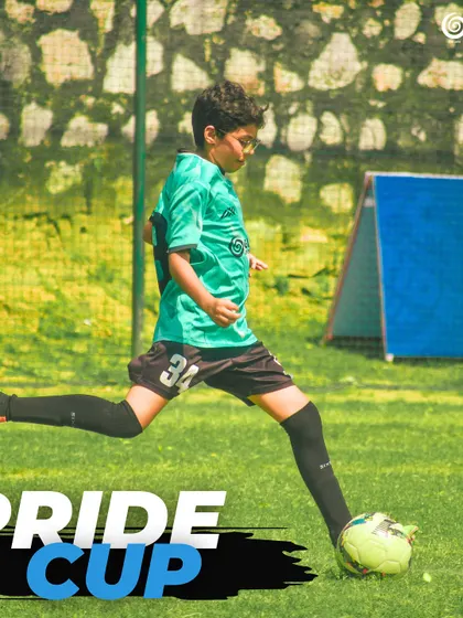 A promotional shot of a player striking the ball, with the Pride Cup logo.