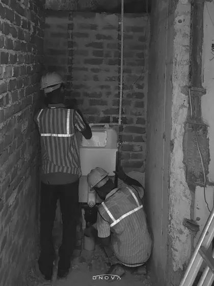 My in-house MEP team is seen here handling plumbing installation within a narrow shaft at the NTPC office project. I manage all technical aspects to ensure seamless integration and no makeshift fixes.