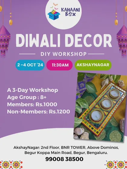 Another poster for our 3-day Diwali Diya Holder workshop using Lippan art. These festive workshops help kids create handmade decor for their homes.
