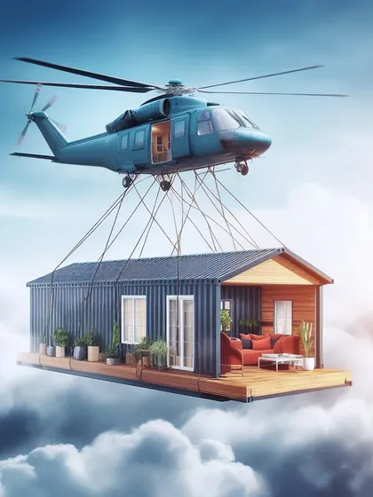 An AI-generated concept of a home being delivered through the clouds. This represents the dream-like quality of seeing your perfect home appear, seemingly out of thin air.