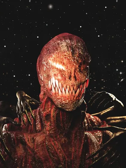 A collaboration inspired by the symbiote character Venom, this creature design focuses on pure predatory horror. I modeled the sharp, glowing teeth and textured the skin to look raw and aggressive. Set against a cosmic backdrop, it shows my ability to create space-horror monsters.