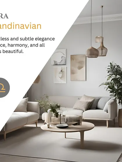 What's your design personality based on your zodiac sign? This series matches astrological traits with interior styles. Here, Libra is paired with the balanced and elegant Scandinavian design.