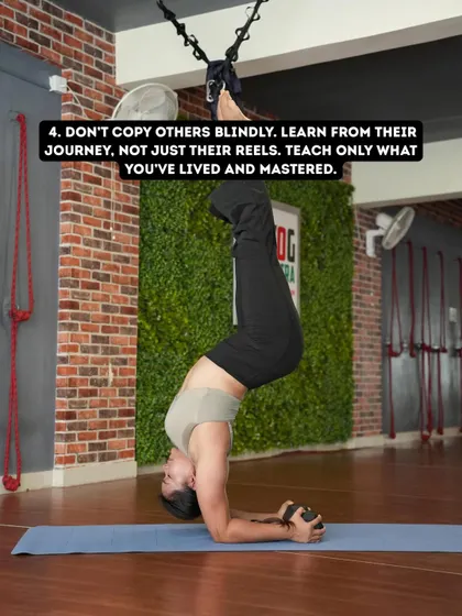Don't just copy others blindly. Learn from their journey, not just their reels. Here I am practicing a supported Pincha Mayurasana, a drill I mastered before teaching it. I only teach what I have lived and understood in my own body.