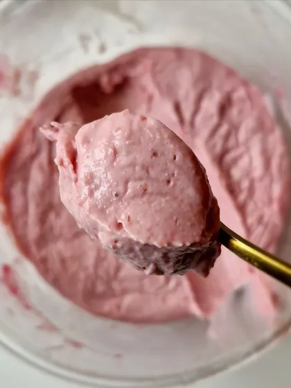 A close-up of our creamy, homemade Berry Namelaka.