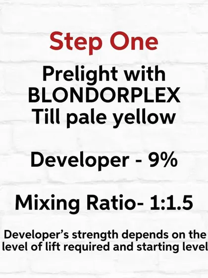 Step One of the formula: pre-lightening with Blondorplex. This is the non-negotiable foundation for any creative color.