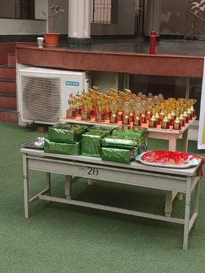 A view of the trophies and prizes for our sports day. We celebrate every child's participation and effort.