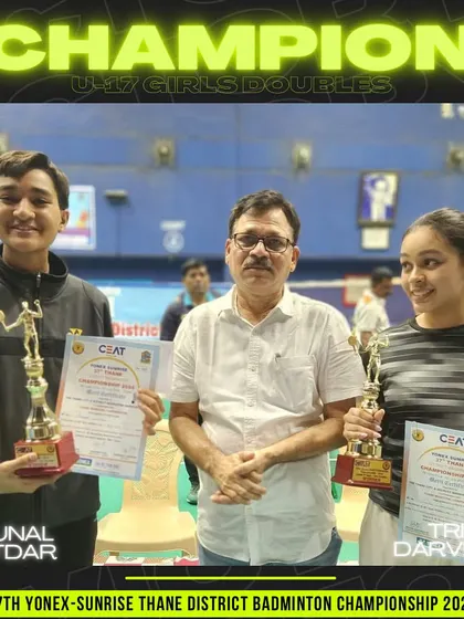 Mrunal Potdar and Trisha Darveshi, our U-17 Girls Doubles champions at the Thane District Championship.