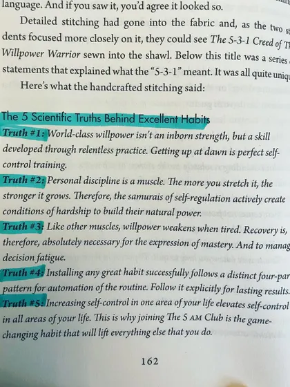 More wisdom from "The 5 AM Club" on the truths behind excellent habits. Personal discipline is a muscle; the more you use it, the stronger it gets.