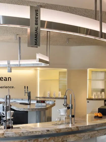 Detail of the manual brew setup, showcasing the precision and craft involved in coffee making.