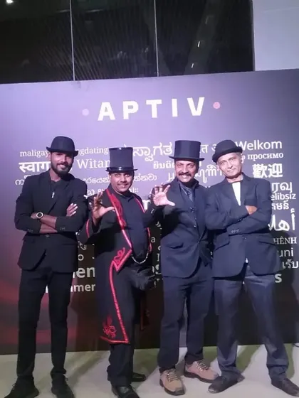 The team of entertainers, ready to create magic at the Aptiv corporate event. It's always a pleasure to work with other talented performers.