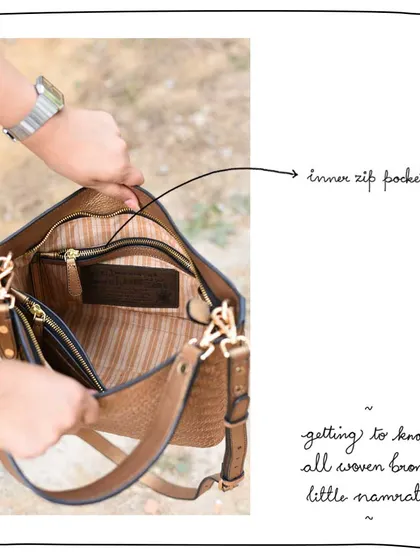 A peek inside the Little Namrata, showing the inner zip pocket for secure storage.