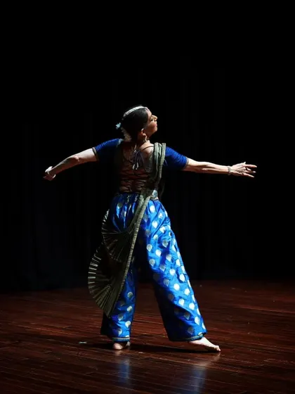 The back of a dancer's intricate costume for the Kathak performance "Immersed."