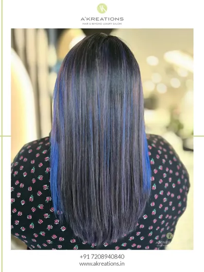 A gorgeous gradient of color, featuring indigo panels that blend seamlessly into soft lilac babylights for a dreamy, unique look.