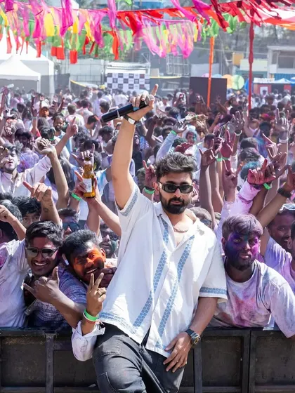 The view from my side of the stage at the Rangleela Holi festival. A sea of color, energy, and happy faces.