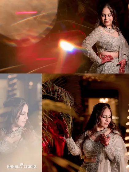 Creative portraits of the bride, using lens flare and natural elements to create an artistic and dreamy effect.