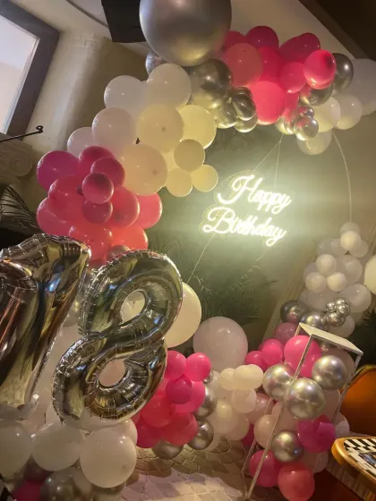 Another perspective of the stylish 18th birthday setup, showing how it can be arranged in a cozy corner of a home.