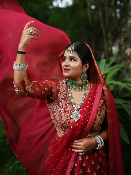 Another shot of the Bollywood-inspired look, showing how the jewellery moves and catches the light. The large ring and sparkling bangles complete the glamorous ensemble.