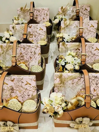A full view of the Diwali hampers ready for delivery to Red Chillies Entertainment. The consistent design and beautiful presentation reflect a premium and organized approach to large festive orders.