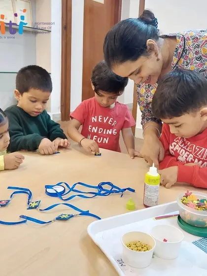 A group of boys works together on their Rakhi designs. Crafting is a wonderful way for children to express their creativity and celebrate cultural traditions.