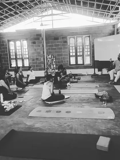 A lecture during our Mysore bootcamp. Yoga is also a deep philosophy, and I'm grateful for the knowledge shared by my teachers.