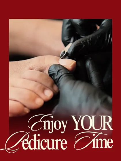 A close up of the meticulous nail and cuticle care that is part of every pedicure. This image, set against our signature Pedi Café branding, emphasizes the precision and quality of our services.